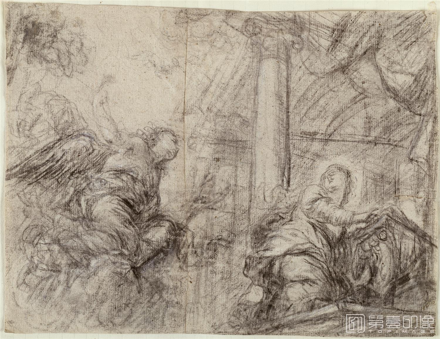 素描-西班牙普拉多美术馆素描藏画-Carreno de Miranda, Juan-Anunciacion-0805
